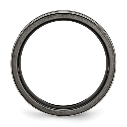 Titan Schwarz Ti mit Grau Edges 6mm Gerillt und Poliert Ring