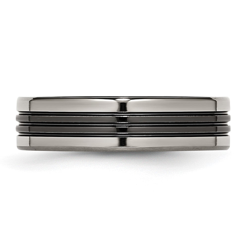 Titan Schwarz Ti mit Grau Edges 6mm Gerillt und Poliert Ring