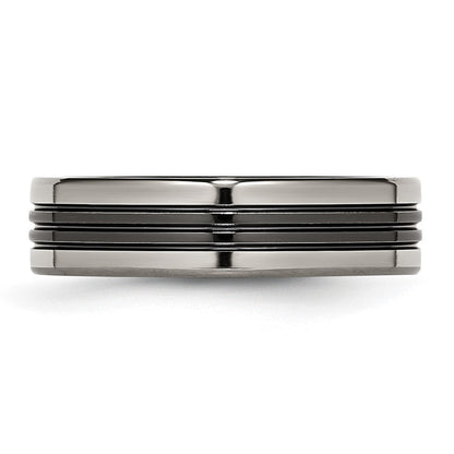 Titan Schwarz Ti mit Grau Edges 6mm Gerillt und Poliert Ring