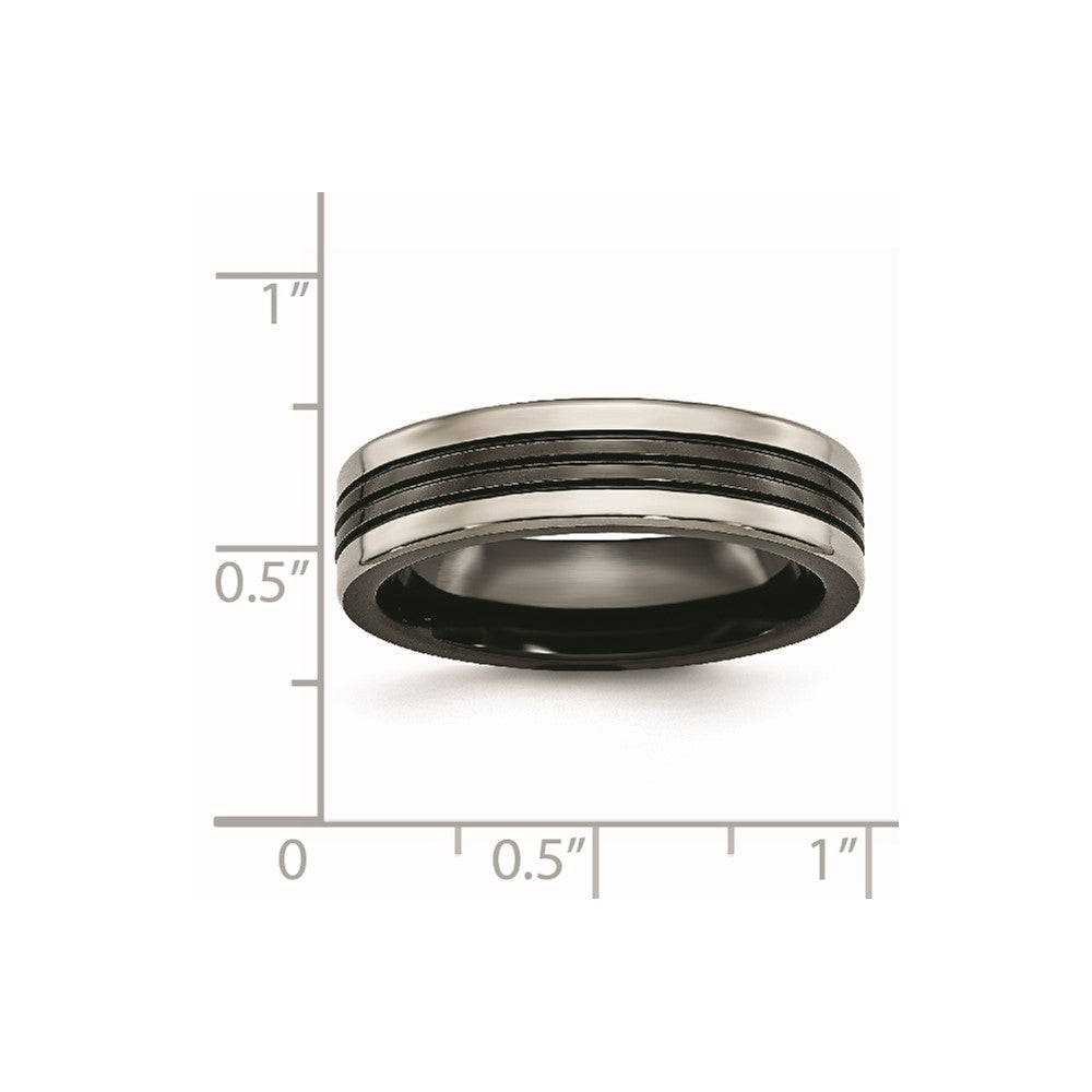 Titan Schwarz Ti mit Grau Edges 6mm Gerillt und Poliert Ring