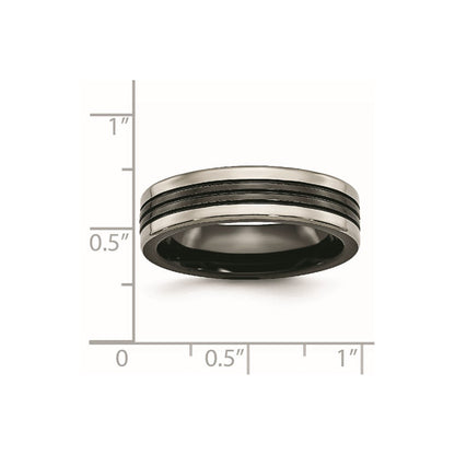 Titan Schwarz Ti mit Grau Edges 6mm Gerillt und Poliert Ring