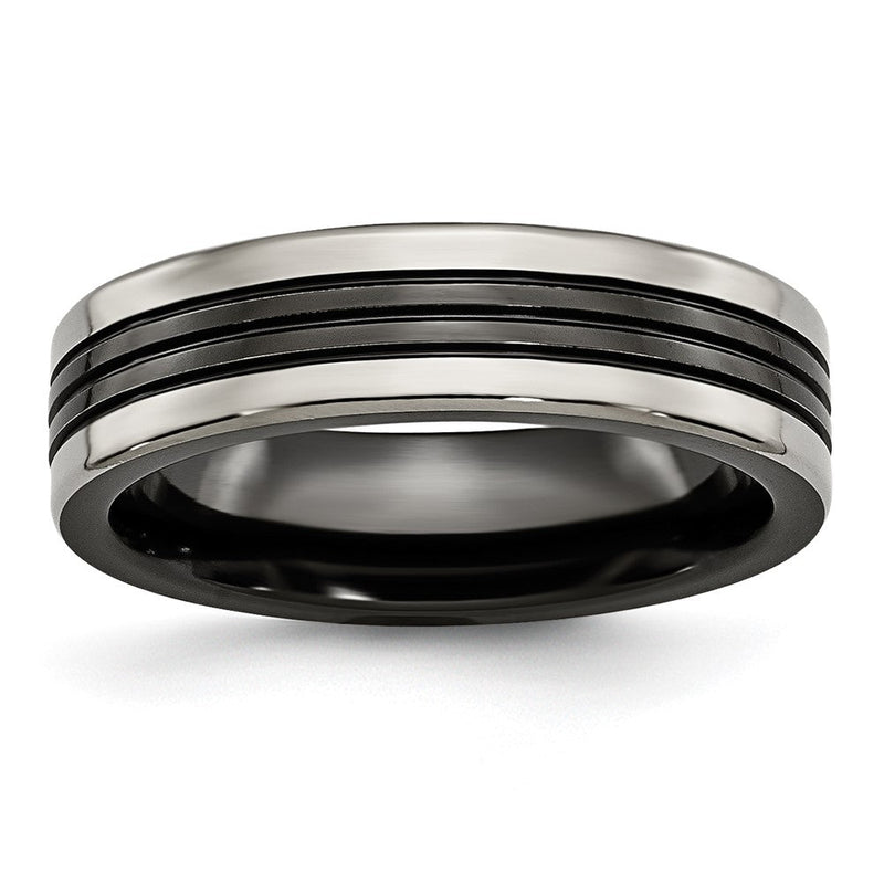 Titan Schwarz Ti mit Grau Edges 6mm Gerillt und Poliert Ring