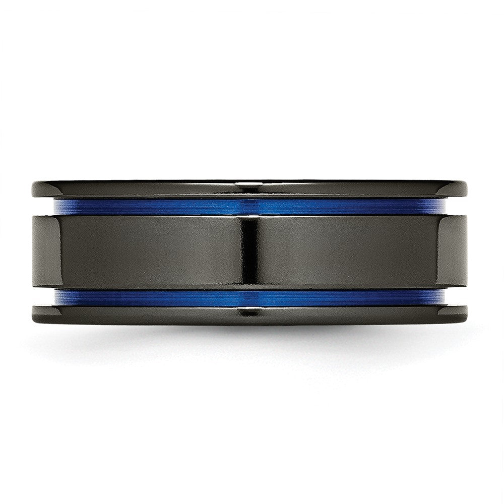 Titan Schwarz Ti Poliert Blau Anodized 8mm Gerillt Ring (size 7 Nur)