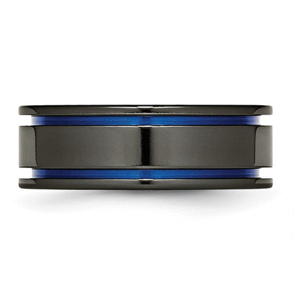 Titan Schwarz Ti Poliert Blau Anodized 8mm Gerillt Ring (size 7 Nur)