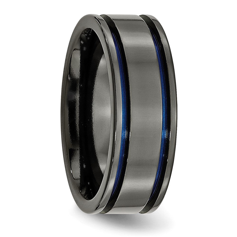 Titan Schwarz Ti Poliert Blau Anodized 8mm Gerillt Ring (size 7 Nur)
