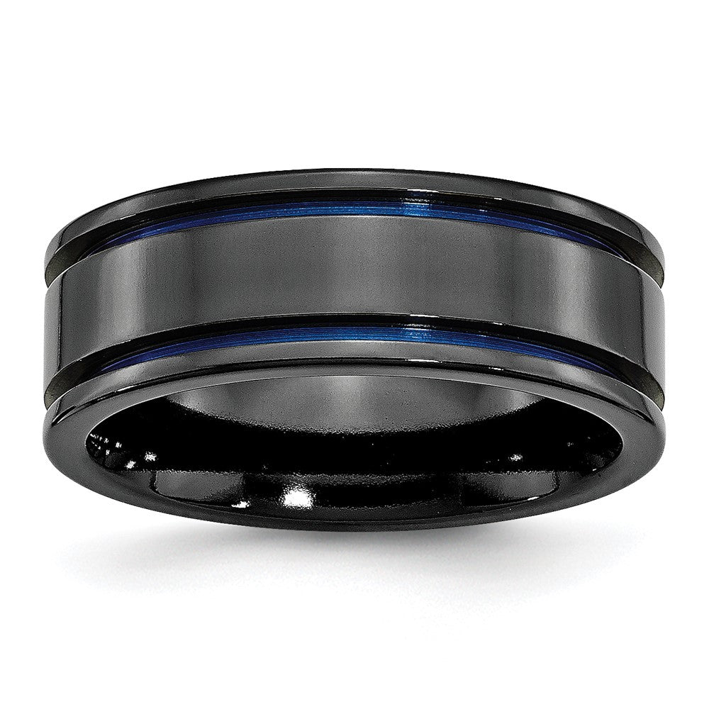 Titan Schwarz Ti Poliert Blau Anodized 8mm Gerillt Ring (size 7 Nur)