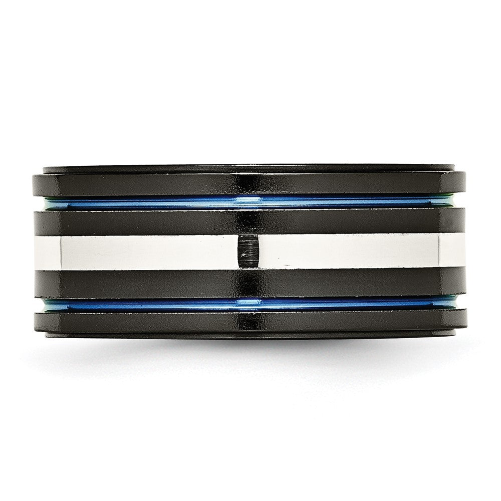 Titan/silver Bicolor Titan Schwarz Ti Mit/ Sterlingsilber Einlage Blau Anodized 10mm Ring
