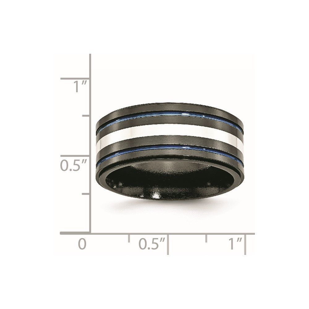 Titan/silver Bicolor Titan Schwarz Ti Mit/ Sterlingsilber Einlage Blau Anodized 10mm Ring