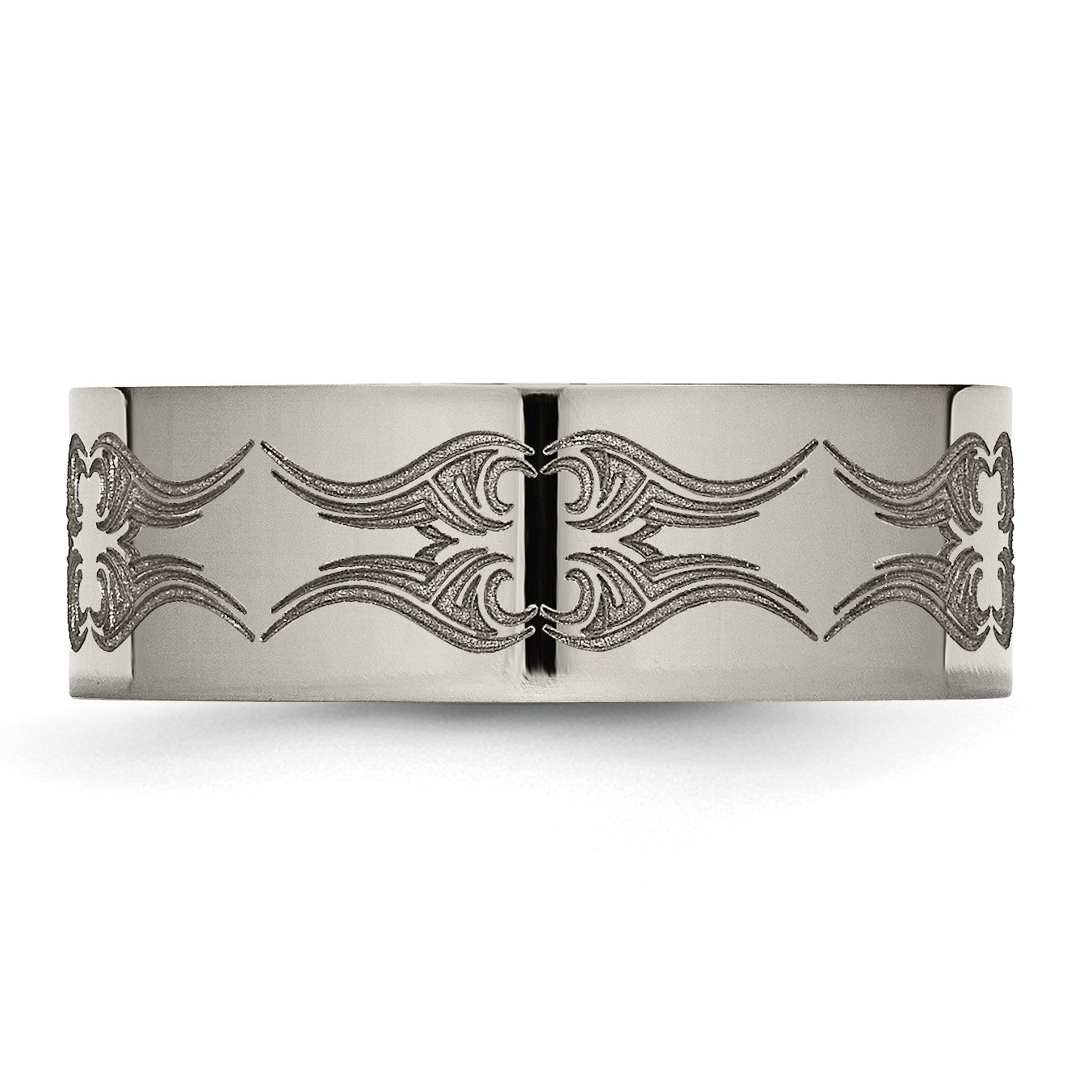 Titan Poliert Lasergraviert Design 8mm Flach Ring (size 10.5 Nur)