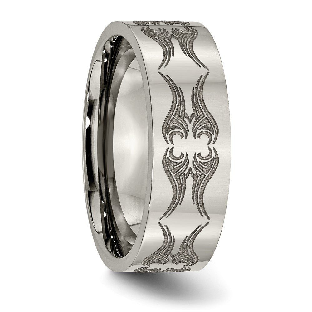 Titan Poliert Lasergraviert Design 8mm Flach Ring (size 10.5 Nur)