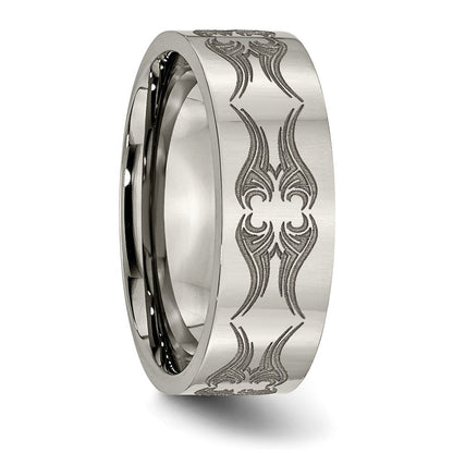 Titan Poliert Lasergraviert Design 8mm Flach Ring (size 10.5 Nur)