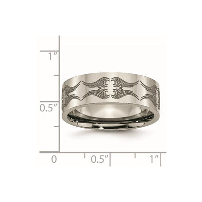 Titan Poliert Lasergraviert Design 8mm Flach Ring (size 10.5 Nur)