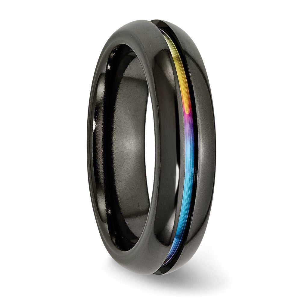 Titan Schwarz Ti Poliert Regenbogen Anodized 6mm Ring