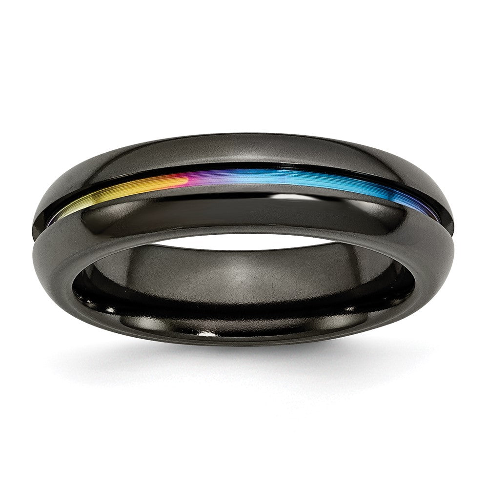 Titan Schwarz Ti Poliert Regenbogen Anodized 6mm Ring
