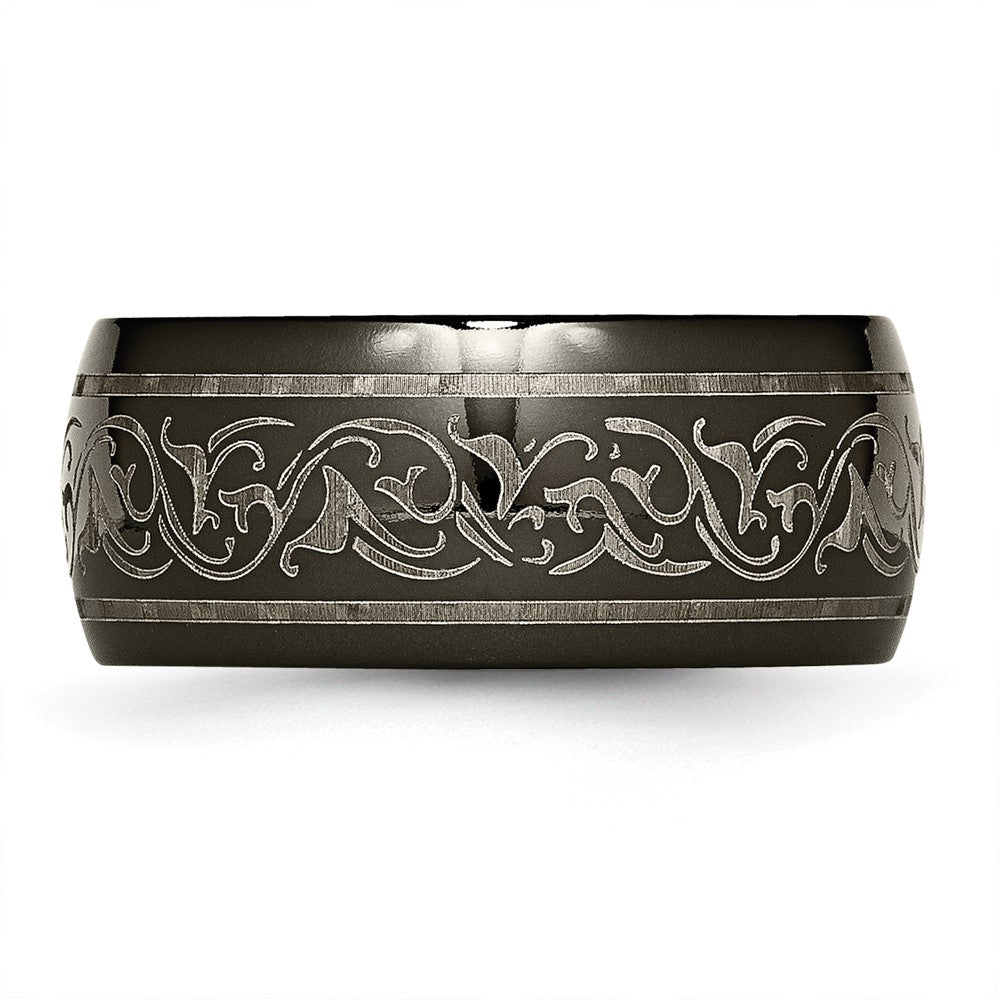 Titan Schwarz Ti Gewölbt Lasered Muster 10mm Ring