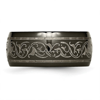 Titan Schwarz Ti Gewölbt Lasered Muster 10mm Ring