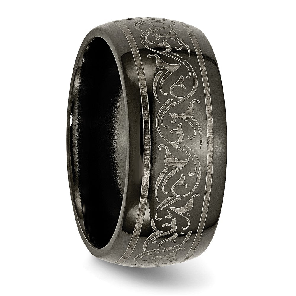 Titan Schwarz Ti Gewölbt Lasered Muster 10mm Ring