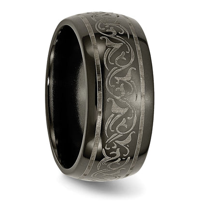 Titan Schwarz Ti Gewölbt Lasered Muster 10mm Ring