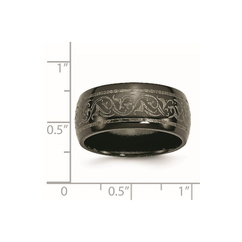 Titan Schwarz Ti Gewölbt Lasered Muster 10mm Ring