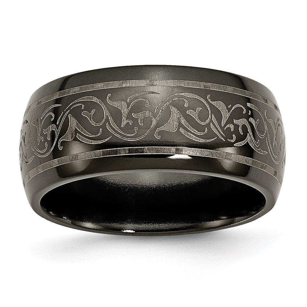 Titan Schwarz Ti Gewölbt Lasered Muster 10mm Ring