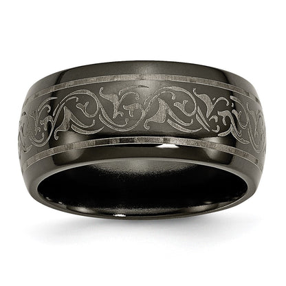 Titan Schwarz Ti Gewölbt Lasered Muster 10mm Ring
