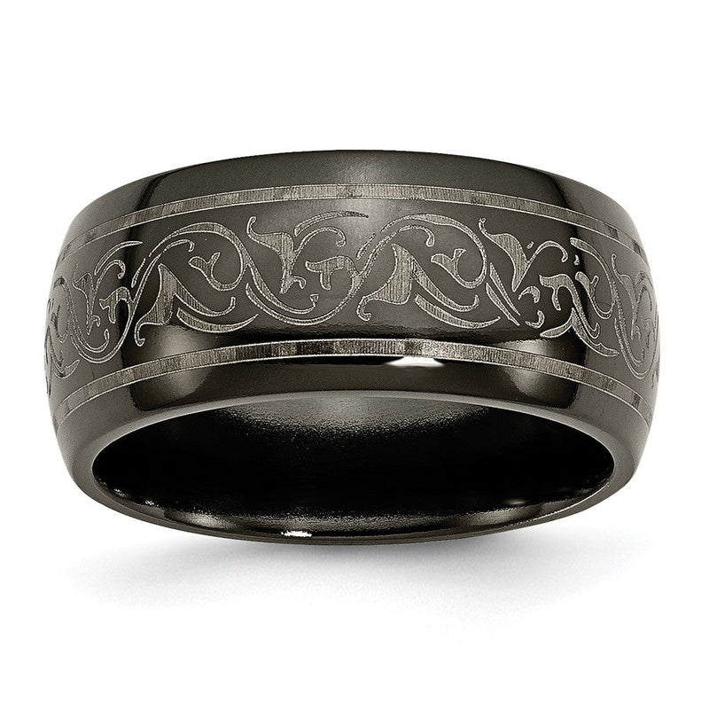 Titan Schwarz Ti Gewölbt Lasered Muster 10mm Ring
