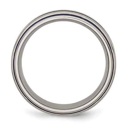 Titan mit Blau Dreifach Groove 8mm Poliert Ring