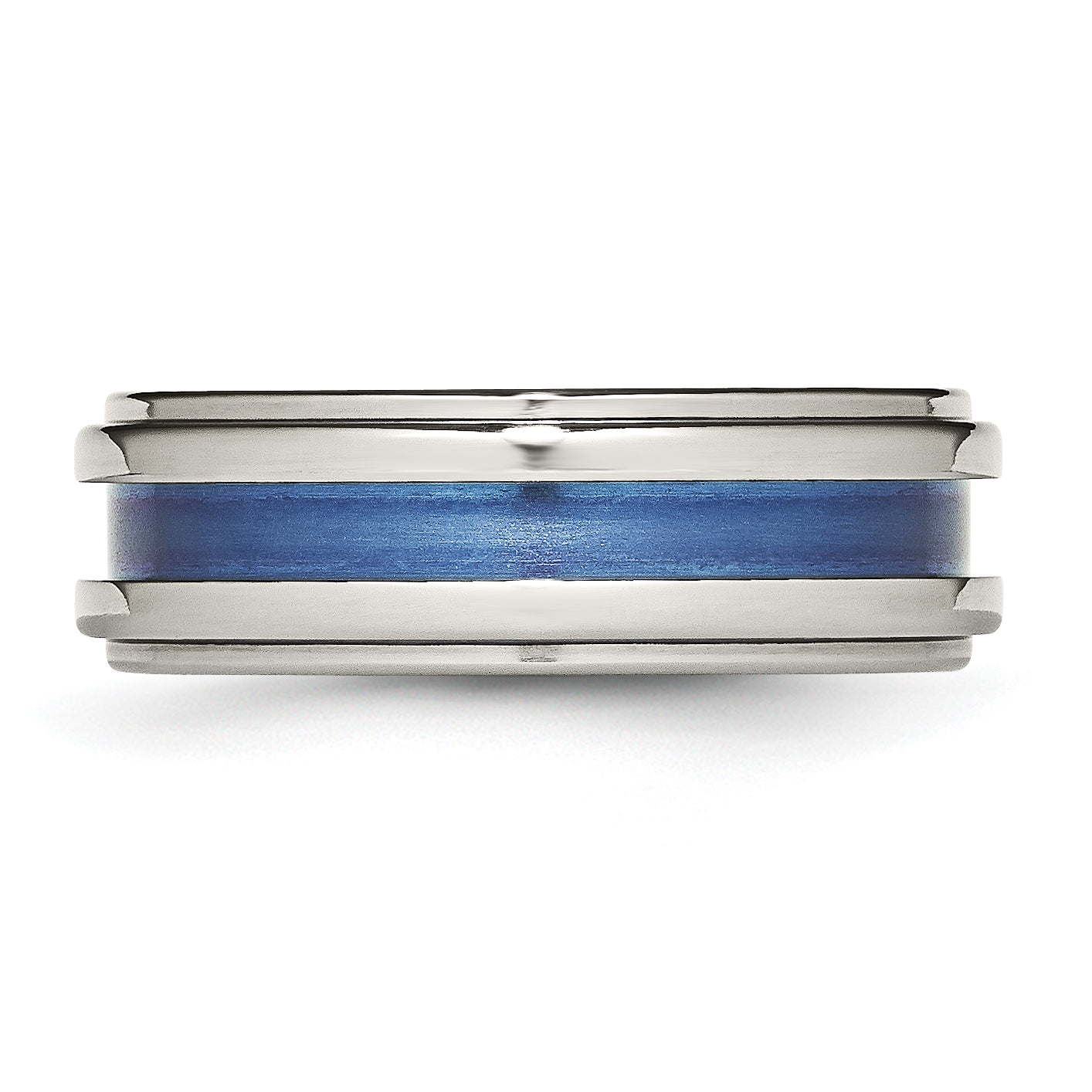 Titan mit Blau Dreifach Groove 8mm Poliert Ring