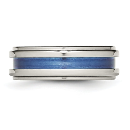 Titan mit Blau Dreifach Groove 8mm Poliert Ring