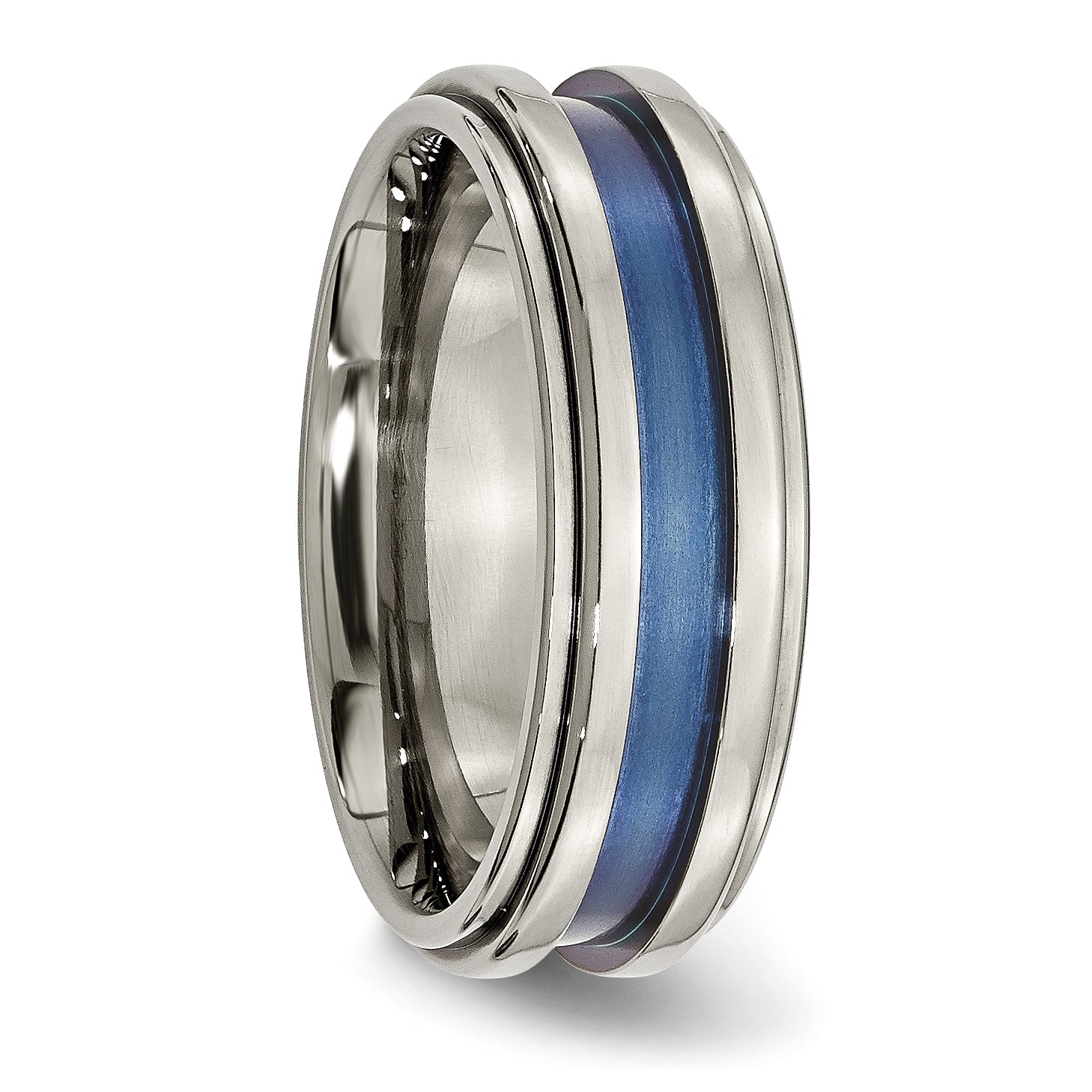 Titan mit Blau Dreifach Groove 8mm Poliert Ring