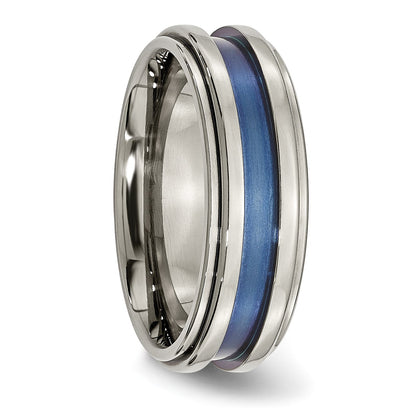 Titan mit Blau Dreifach Groove 8mm Poliert Ring