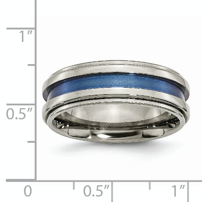 Titan mit Blau Dreifach Groove 8mm Poliert Ring
