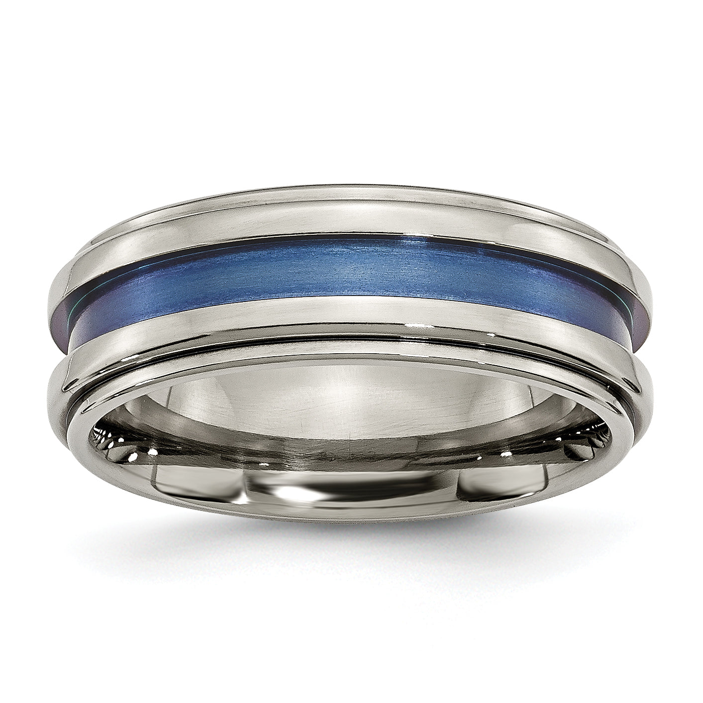 Titan mit Blau Dreifach Groove 8mm Poliert Ring