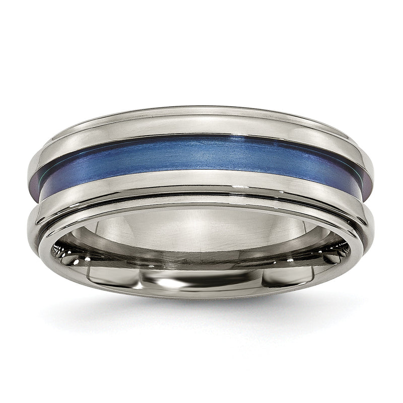 Titan mit Blau Dreifach Groove 8mm Poliert Ring