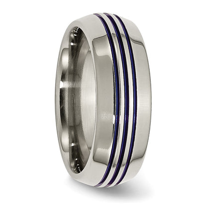 Titan Poliert Blau Ip 8.5mm Dreifach Gerillt Abgeschrägt Kante Ring