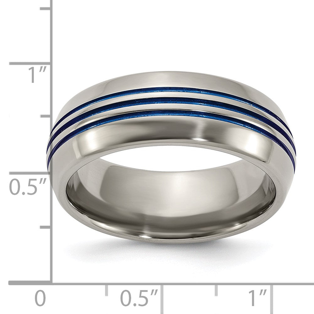 Titan Poliert Blau Ip 8.5mm Dreifach Gerillt Abgeschrägt Kante Ring