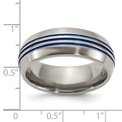 Titan Poliert Blau Ip 8.5mm Dreifach Gerillt Abgeschrägt Kante Ring
