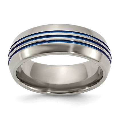 Titan Poliert Blau Ip 8.5mm Dreifach Gerillt Abgeschrägt Kante Ring