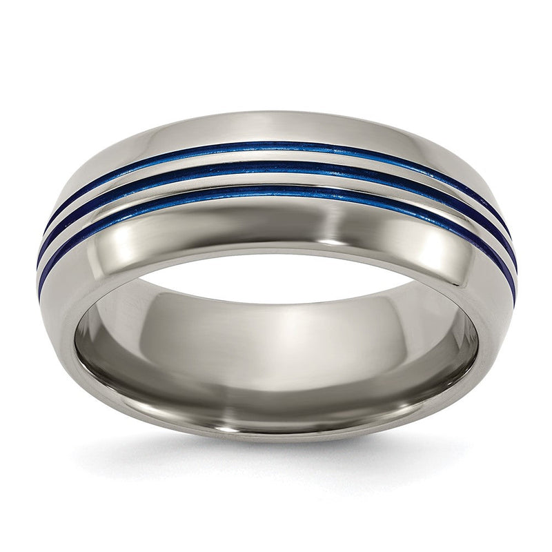 Titan Poliert Blau Ip 8.5mm Dreifach Gerillt Abgeschrägt Kante Ring