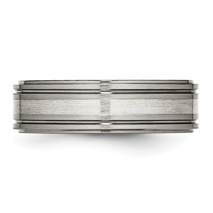 Titan/silver Bicolor Titan mit Argentium.925 Silber Einlage Ridged Kante 7mm Ring