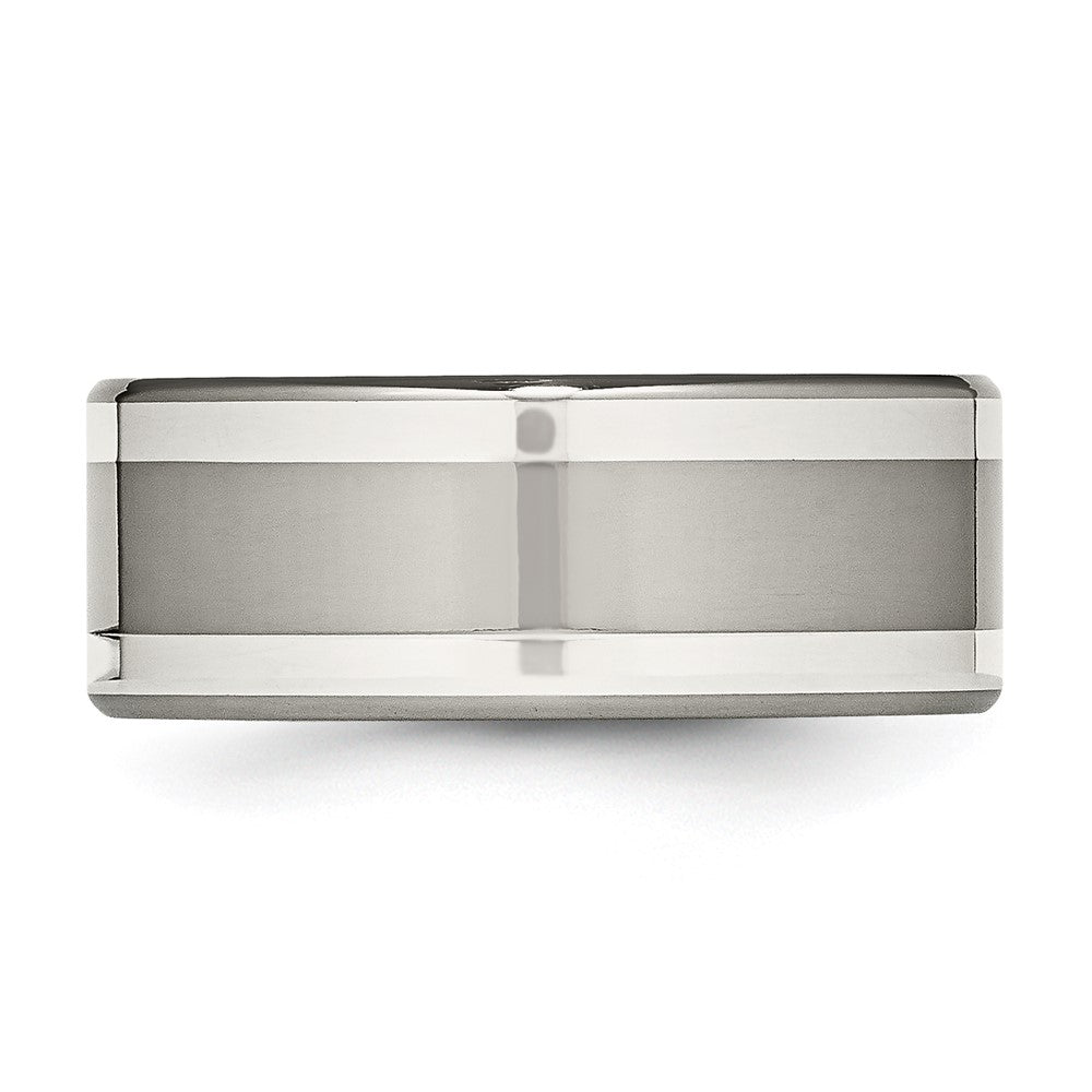 Titan/silver Bicolor Titan mit Argentium.925 Silber Einlage 9mm Poliert Flach Ring (size 9.5 Nur)