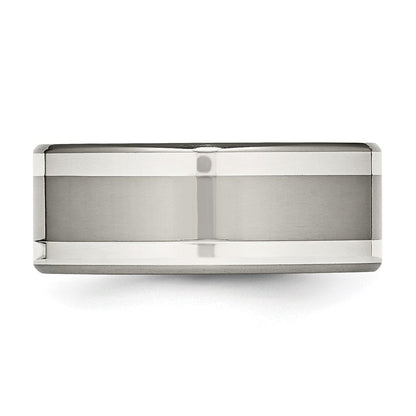 Titan/silver Bicolor Titan mit Argentium.925 Silber Einlage 9mm Poliert Flach Ring (size 9.5 Nur)
