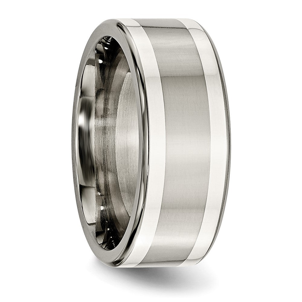 Titan/silver Bicolor Titan mit Argentium.925 Silber Einlage 9mm Poliert Flach Ring (size 9.5 Nur)