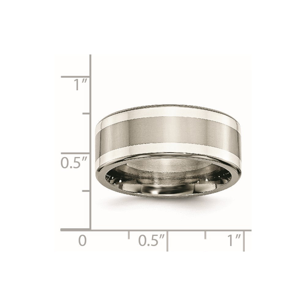 Titan/silver Bicolor Titan mit Argentium.925 Silber Einlage 9mm Poliert Flach Ring (size 9.5 Nur)