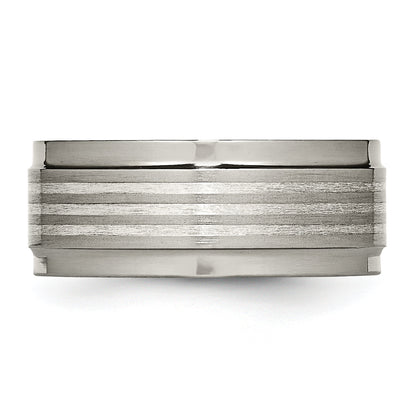 Titan/silver Bicolor Titan mit Argentium.925 Silber Einlage Ridged Kante 9mm Ring