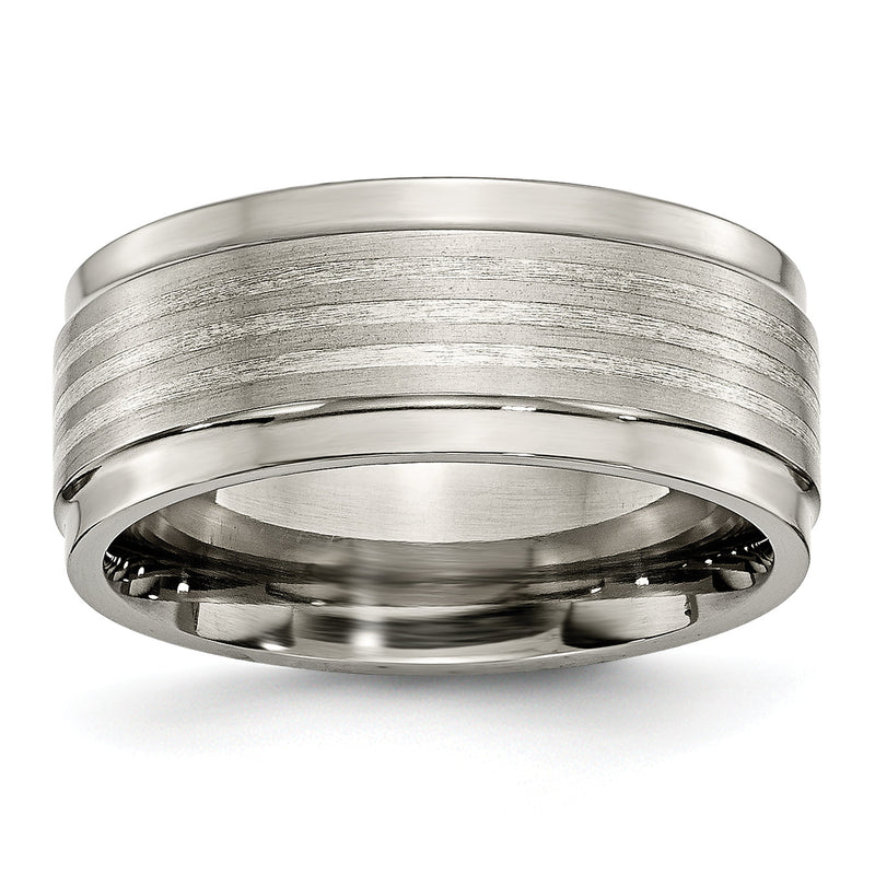 Titan/silver Bicolor Titan mit Argentium.925 Silber Einlage Ridged Kante 9mm Ring
