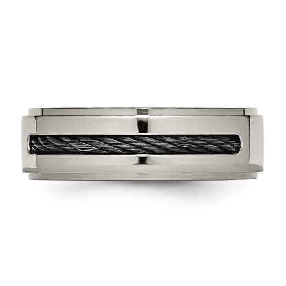 Titan Poliert Schwarz Ip Beschichtet Ankerkette/0.035ct. Diamant Ring (size 8 Nur)