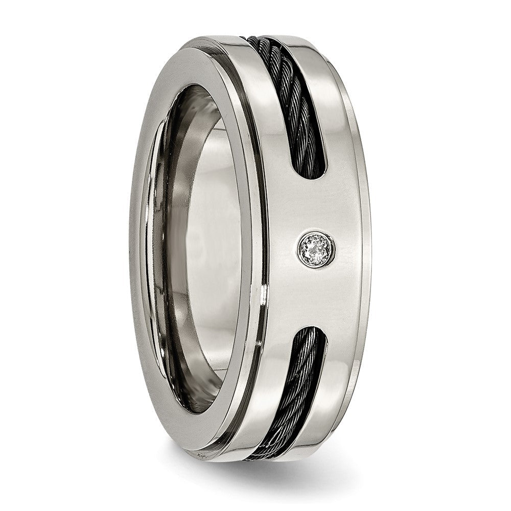 Titan Poliert Schwarz Ip Beschichtet Ankerkette/0.035ct. Diamant Ring (size 8 Nur)