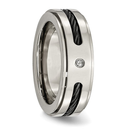 Titan Poliert Schwarz Ip Beschichtet Ankerkette/0.035ct. Diamant Ring (size 8 Nur)