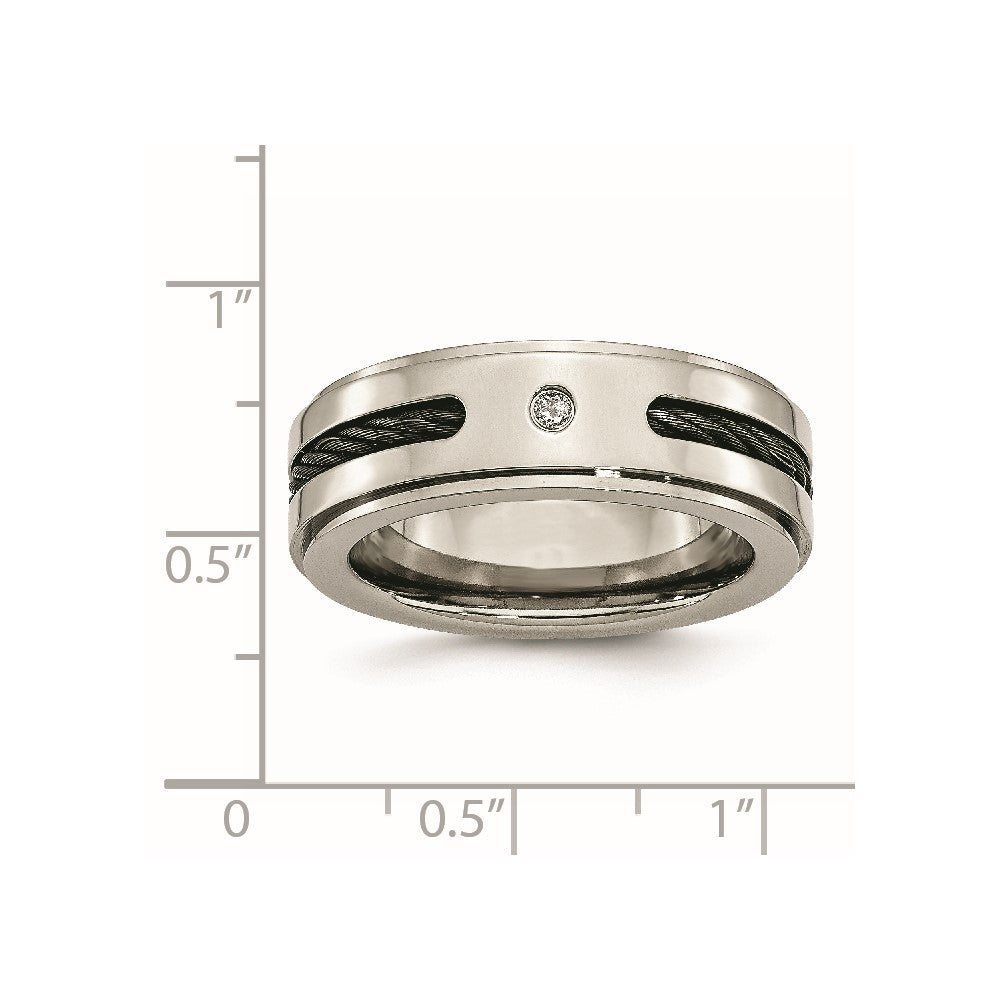 Titan Poliert Schwarz Ip Beschichtet Ankerkette/0.035ct. Diamant Ring (size 8 Nur)